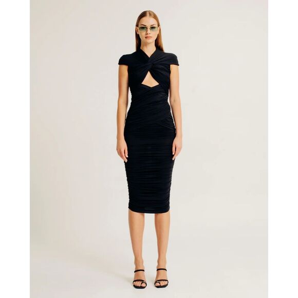 NWT Torn by Ronny Kobo Heidi Cut Out Knee Length Bodycon Dress in Black Size XS - Picture 2 of 14